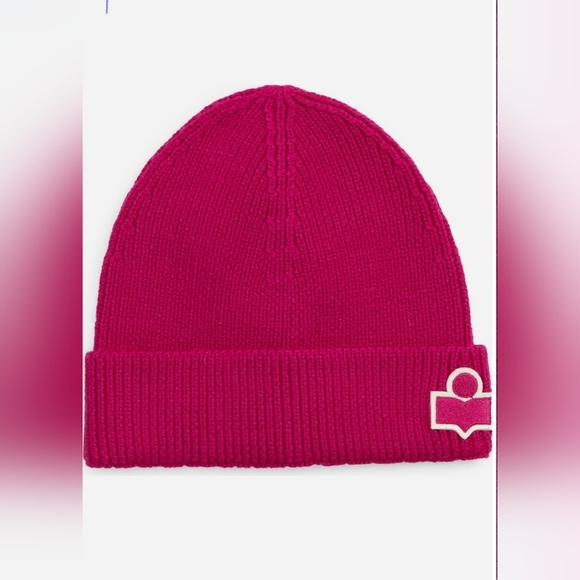 Isabel Marant Bayle Logo Merino Wool Beanie Fuchsia Pink NWT - Picture 1 of 6